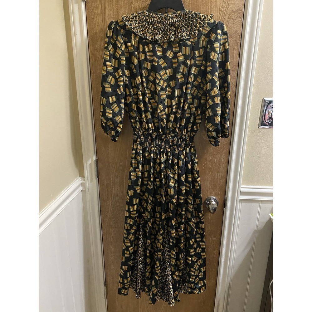 Vintage Susan Freis Geometric Maxi Dress Ruffle Neck Empire Waist 3/4 Sleeves M - Picture 13 of 14